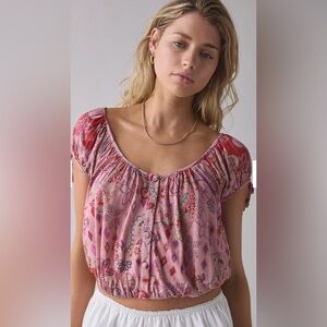 Urban Outfitters UO Chappel Prairie Paisley Cropped Blouse Scoop Neck XS
